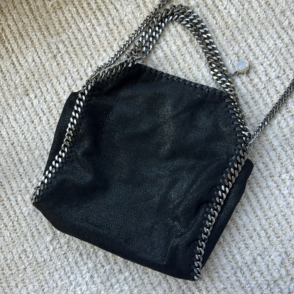 Stella McCartney black falabella mini shaggy deer tote